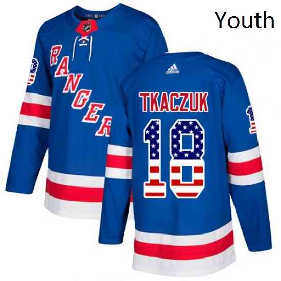 Youth Adidas New York Rangers 18 Walt Tkaczuk Authentic Royal Blue USA Flag Fashion NHL Jersey